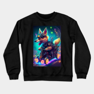 Cyberpunk German Shepherd Super Kart Racing Crewneck Sweatshirt